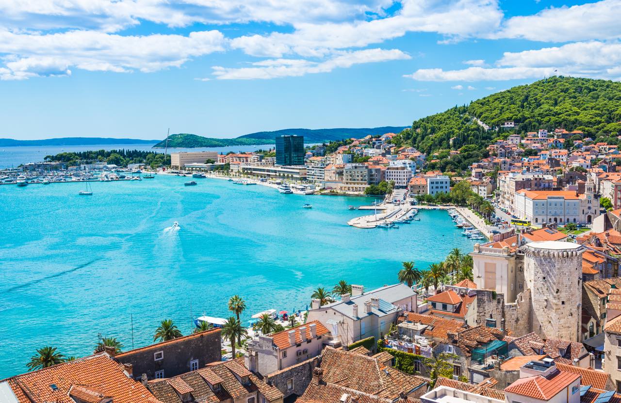 Aerial view of Split city and Adriatic sea